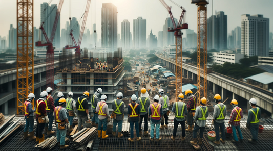 construction workers on site wearing PPE