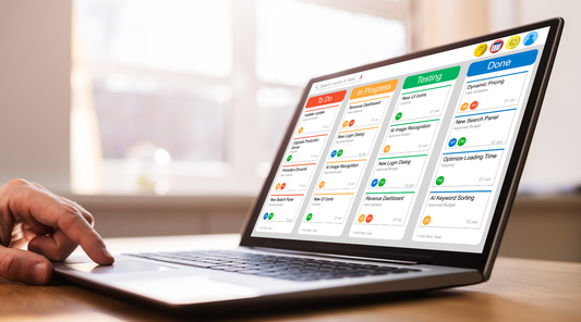 Project management tool displayed on a laptop screen