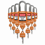 Set of lockout/tagout (LOTO) safety locks with keys