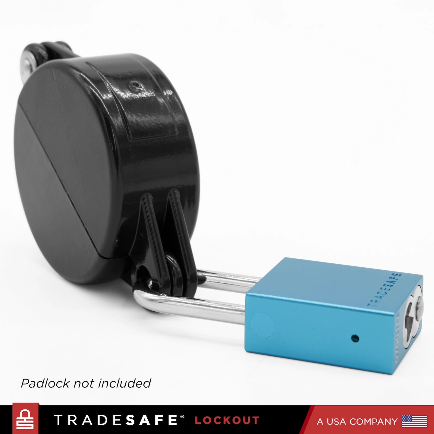 metal faucet lock with blue aluminum padlock