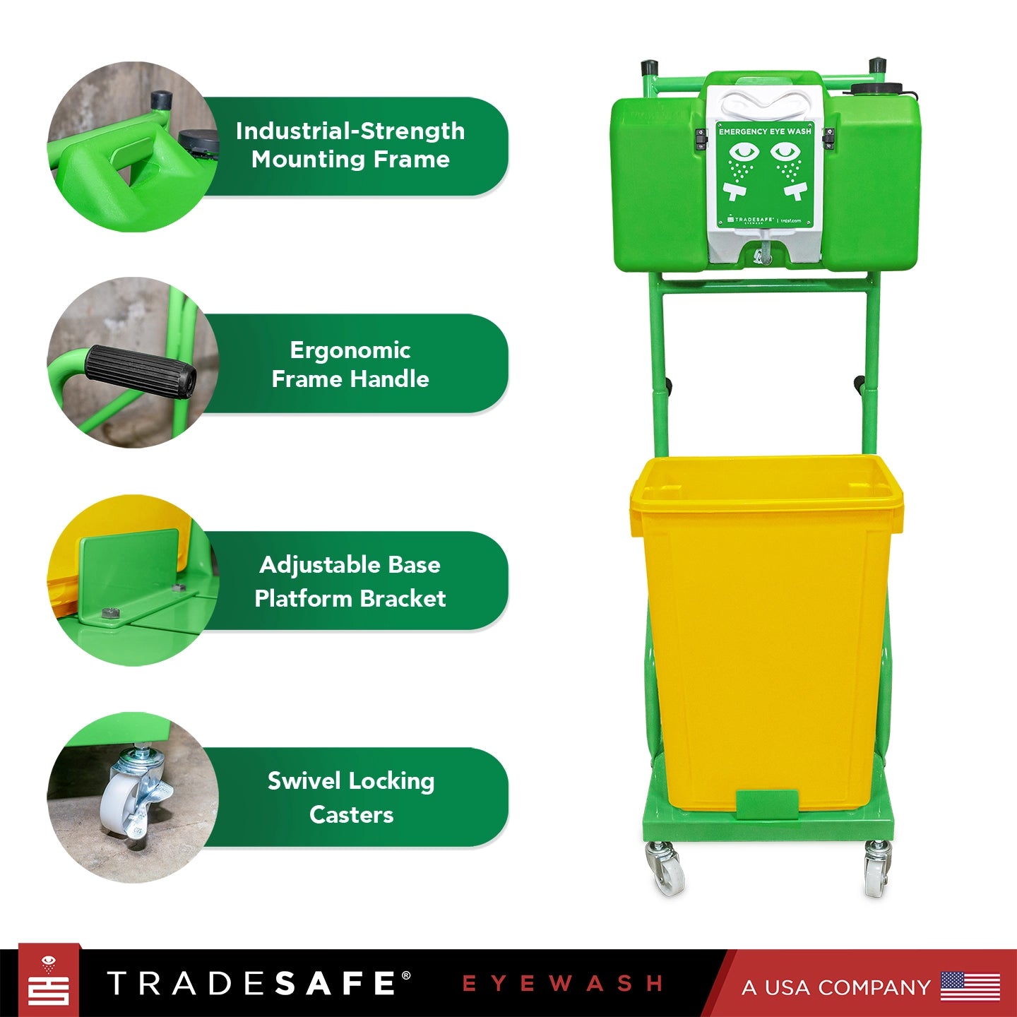 features of the eyewash station cart frame