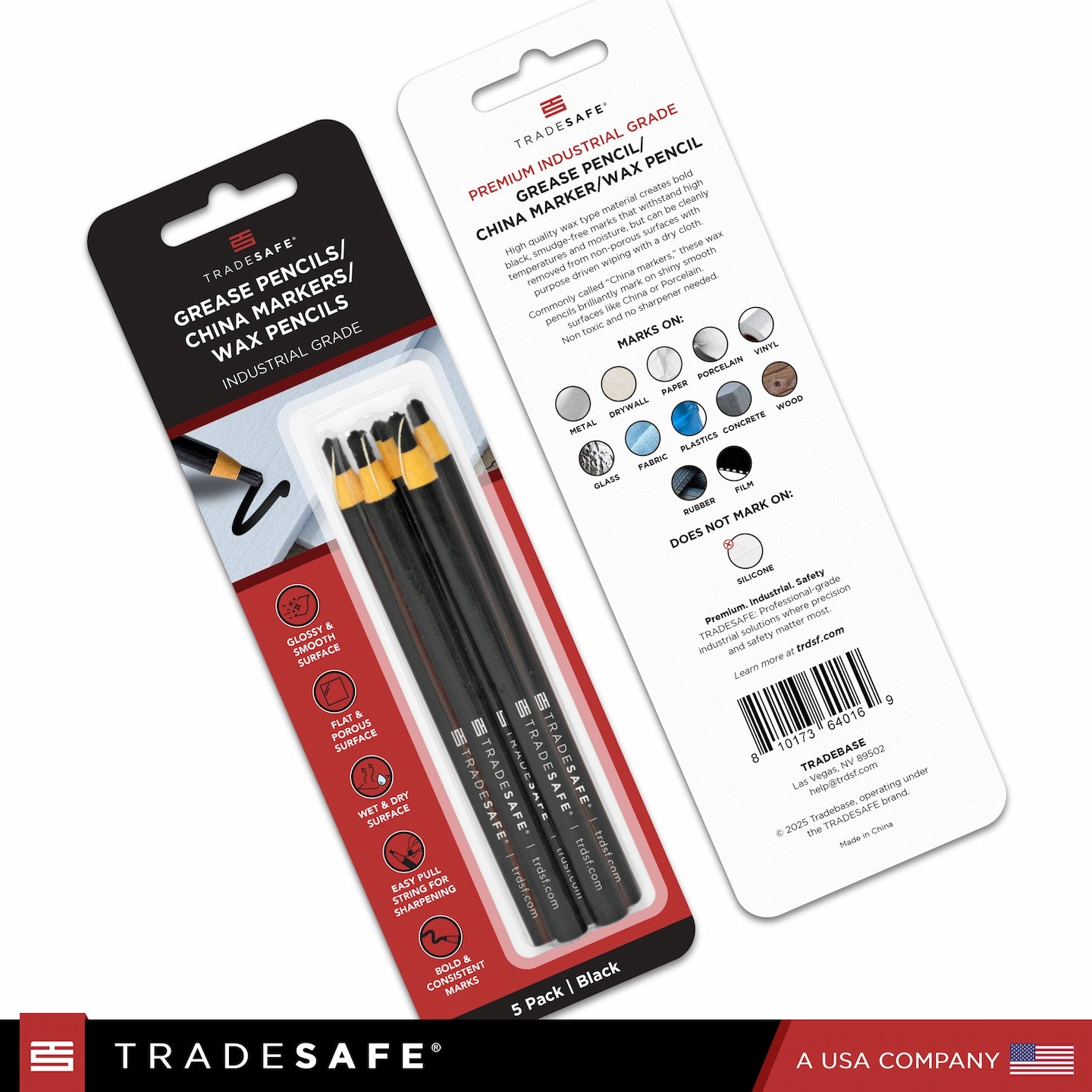 tradesafe 5 pack black grease pencils in packaging