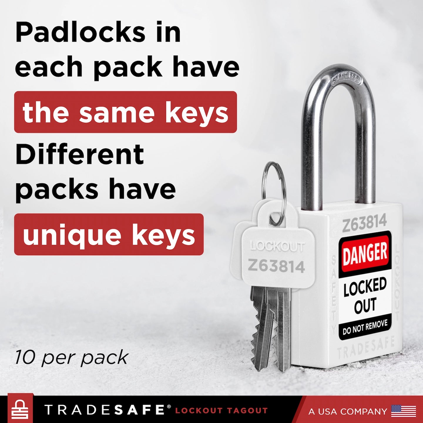 padlocks in each pack have the same keys, different packs have unique keys