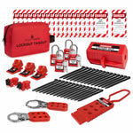 1 pouch, 30 zip ties, 3 hasps, 20 loto tags, 4 padlocks with 2 keys each, 1 plug lockout, and 5 circuit breaker locks