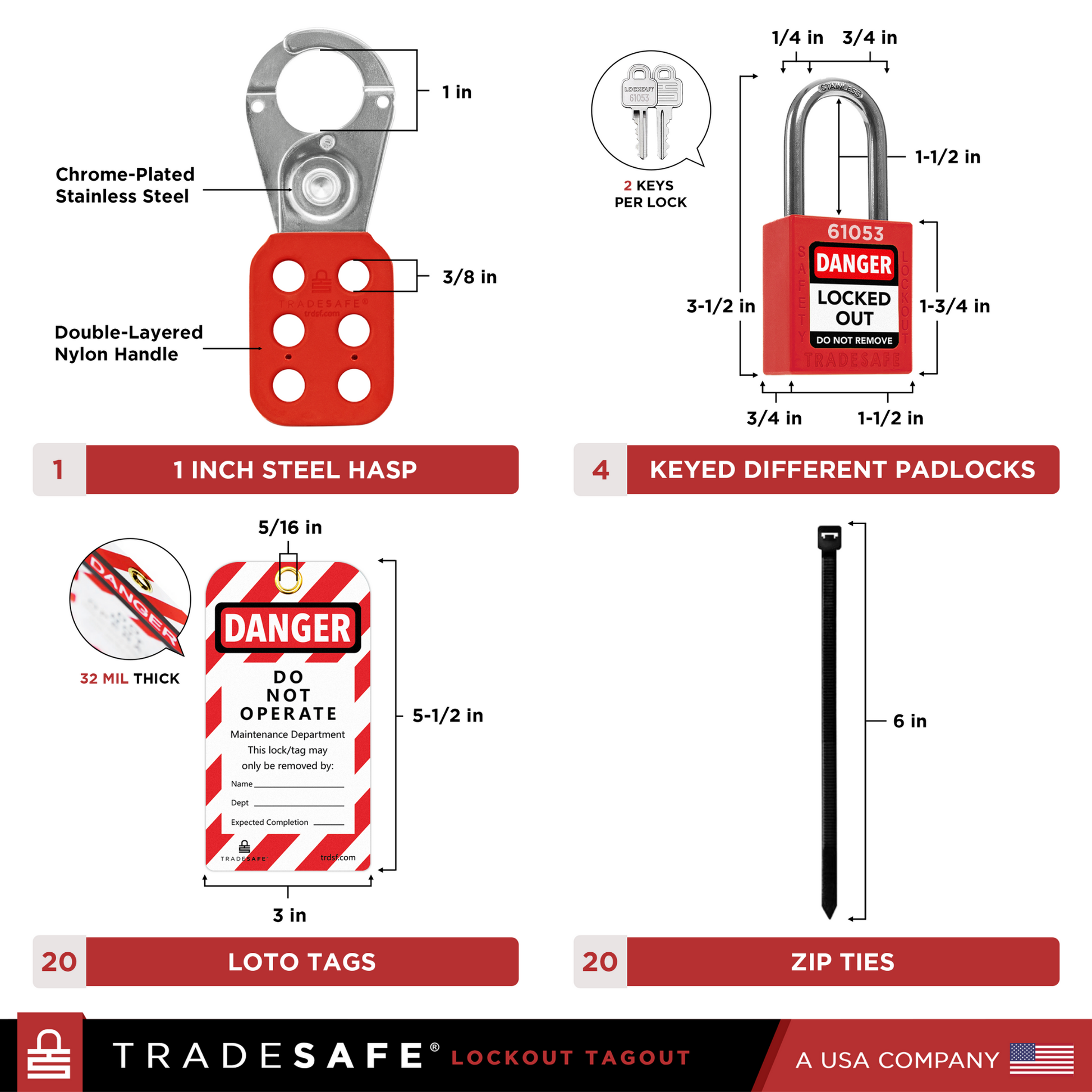 loto tagout station medium components with dimensions