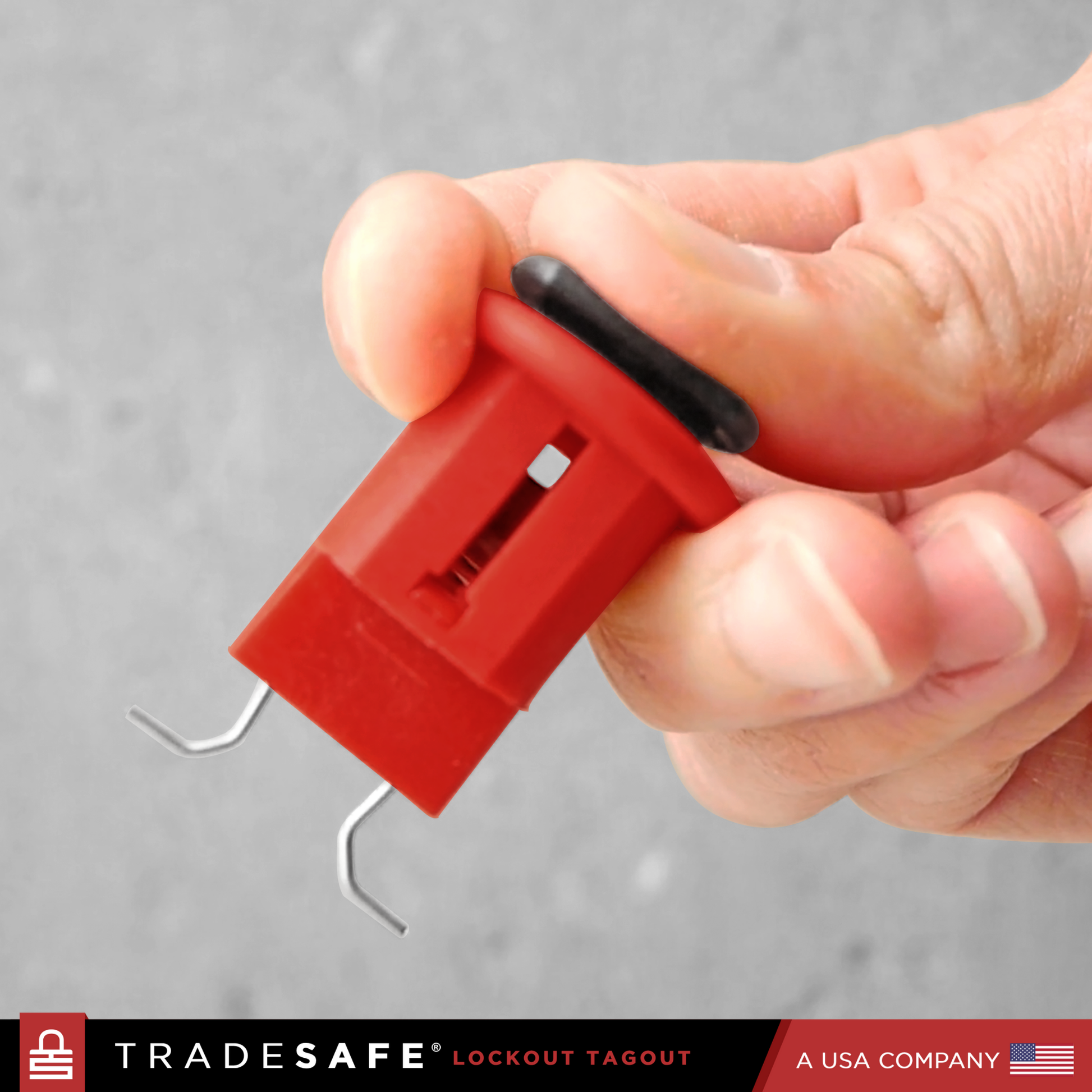 close up view of the pins in a pin out wide standard miniature circuit breaker lockout