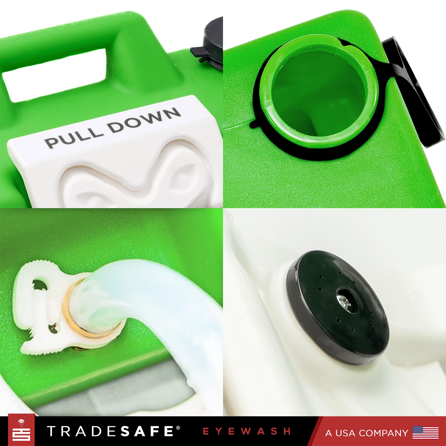 closeup details of the eyewash container