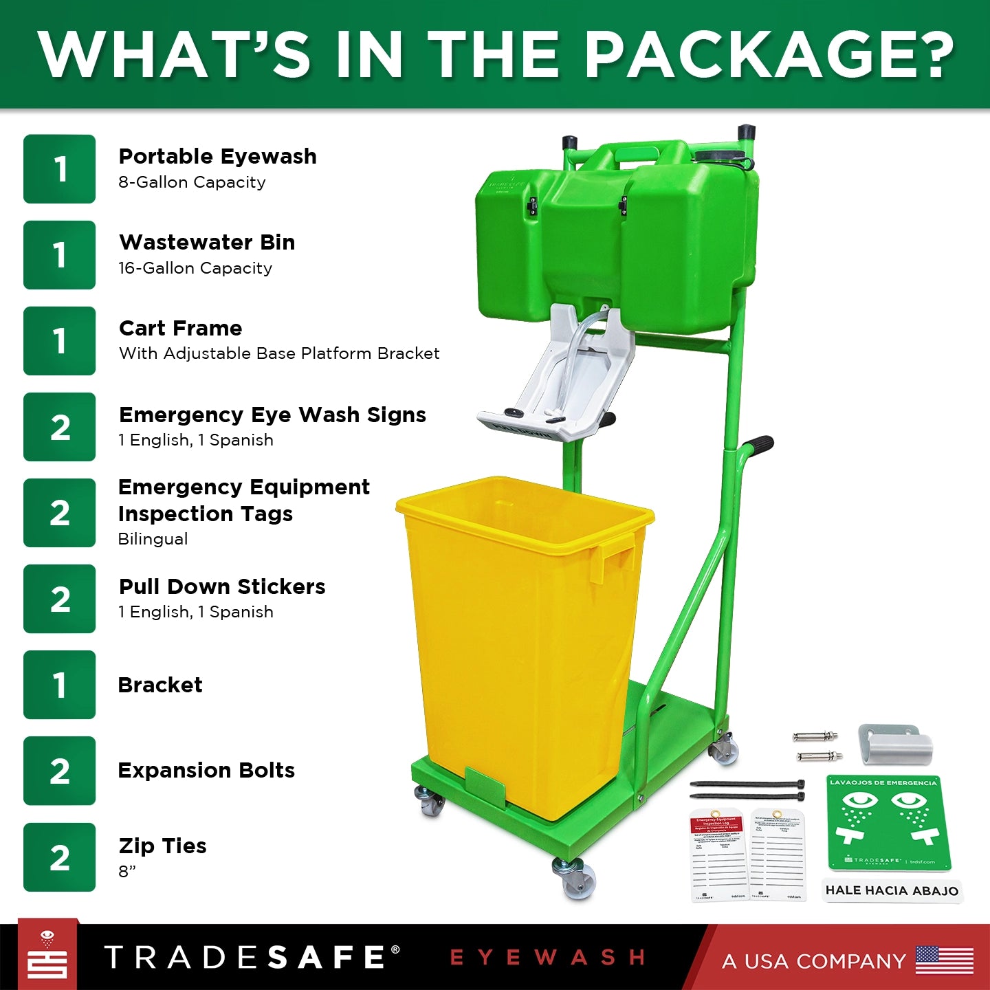 components and quantities of the eyewash station