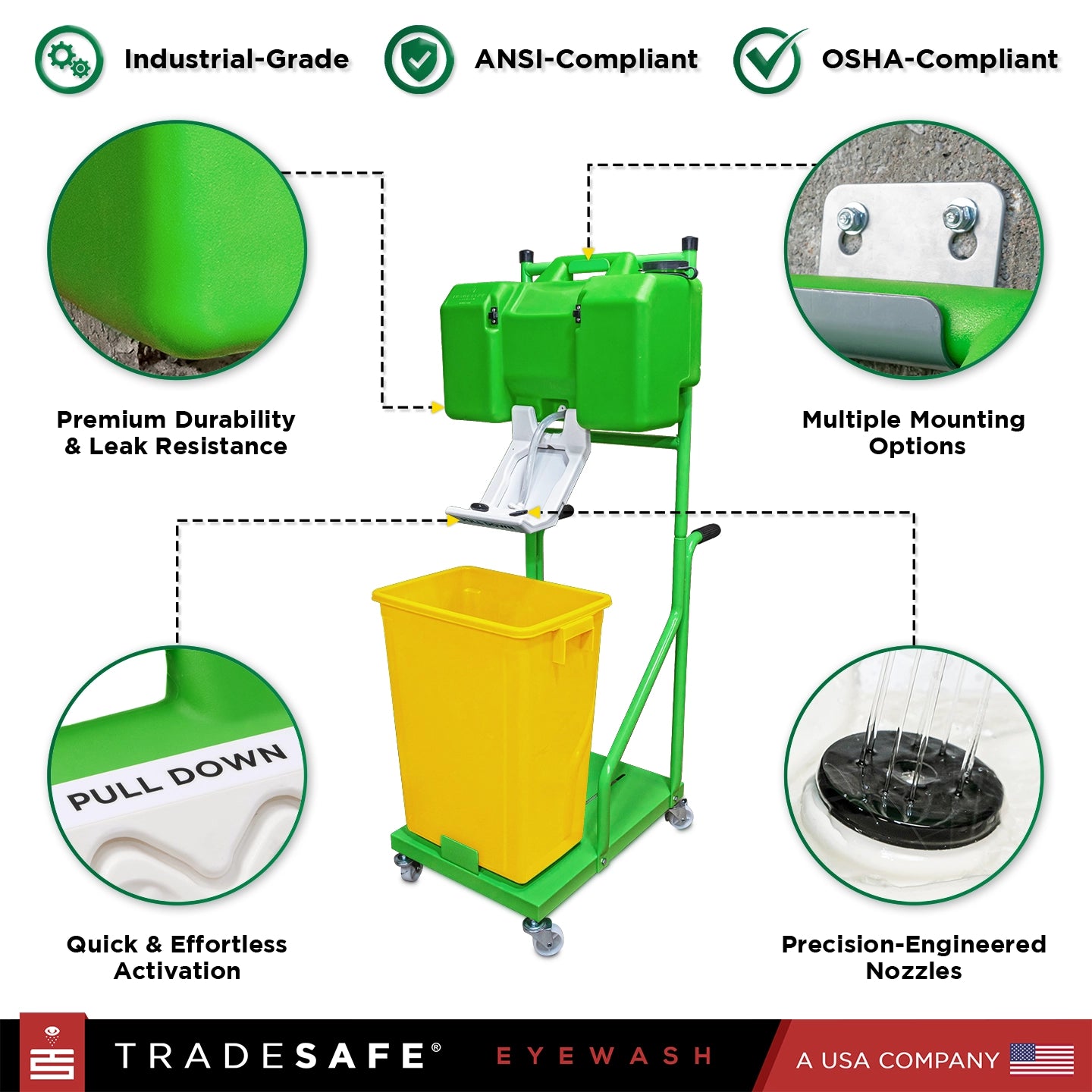 first aid eye washing station features