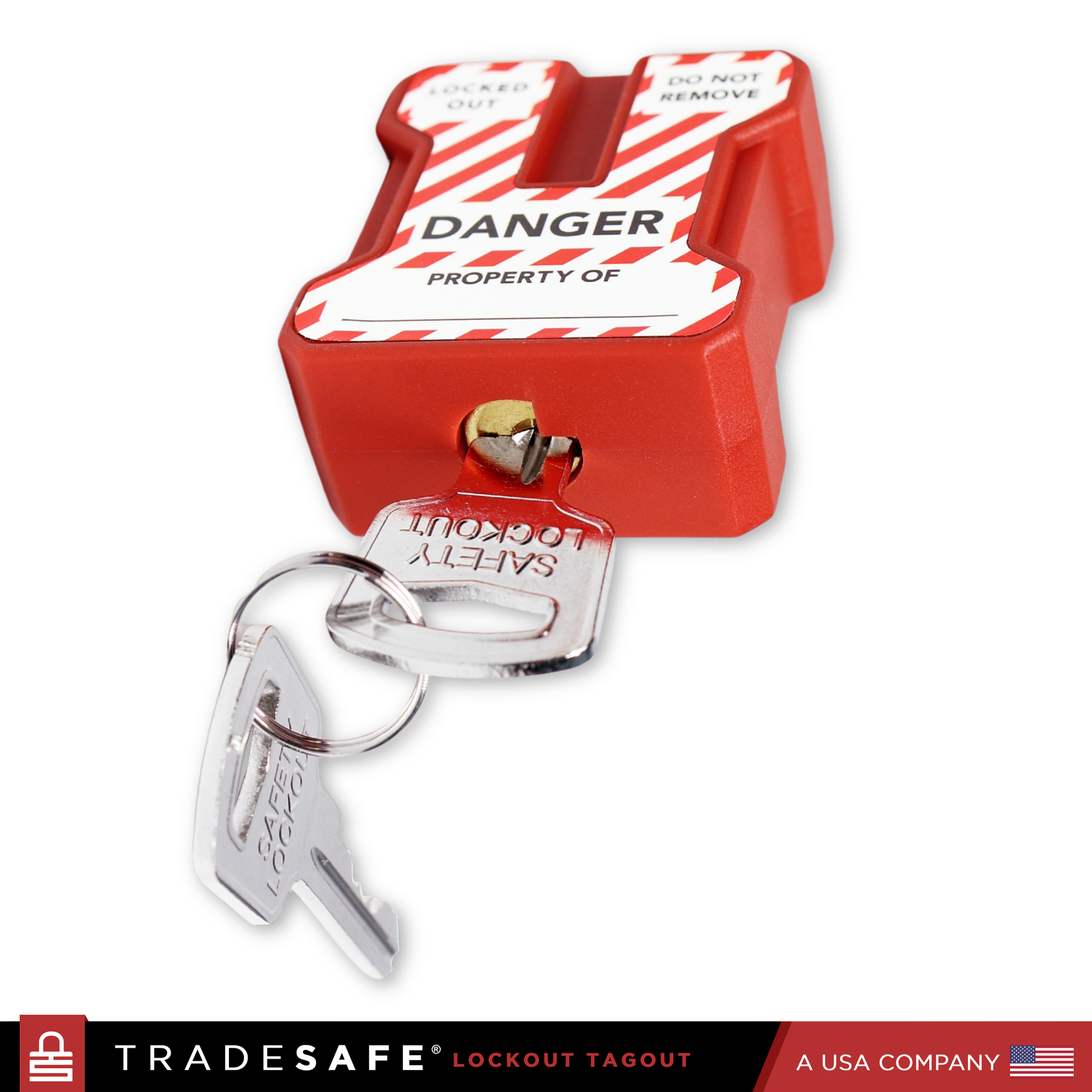 extension cord lockout in use with keys and danger sticker label