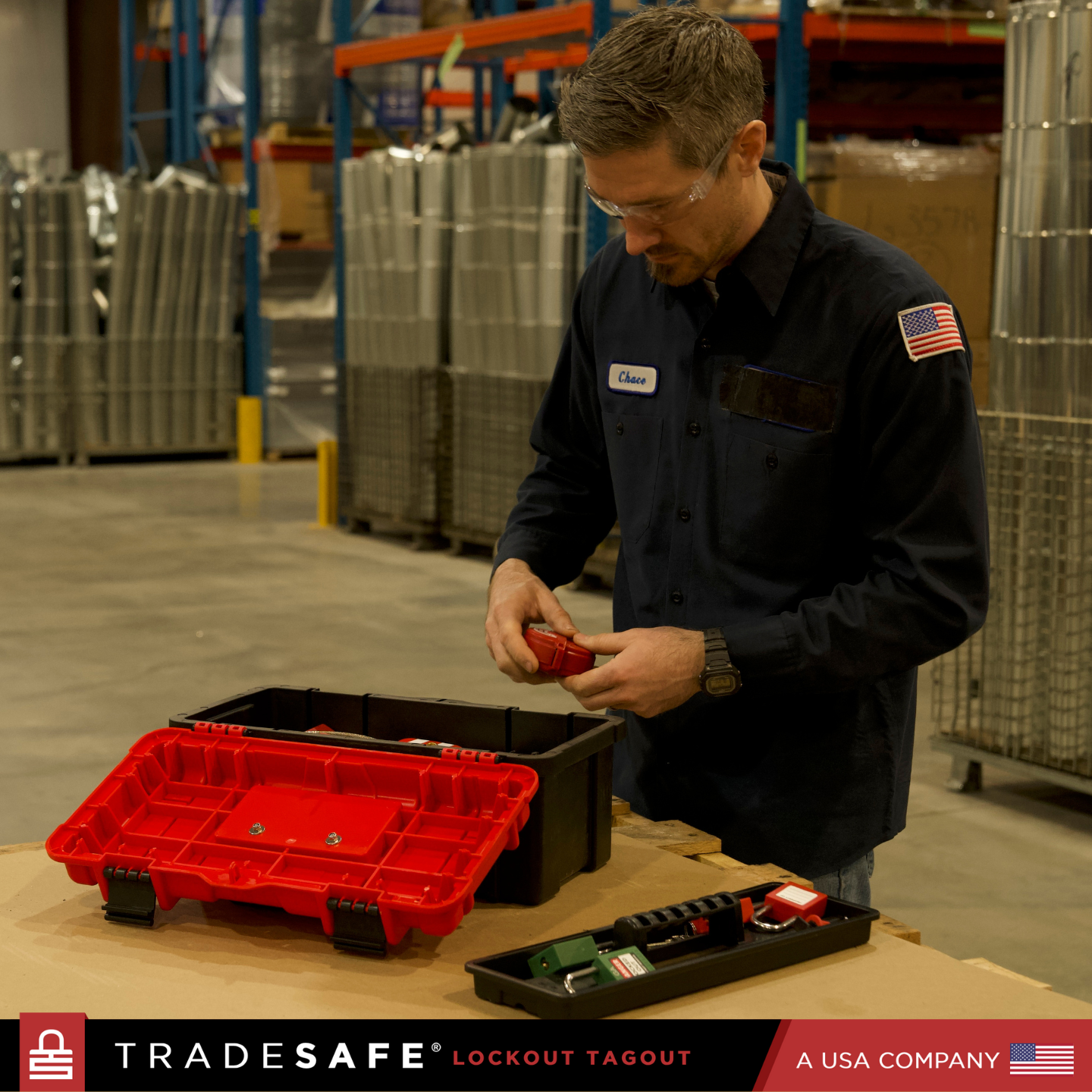 lockout toolkit being used in an industrial setting