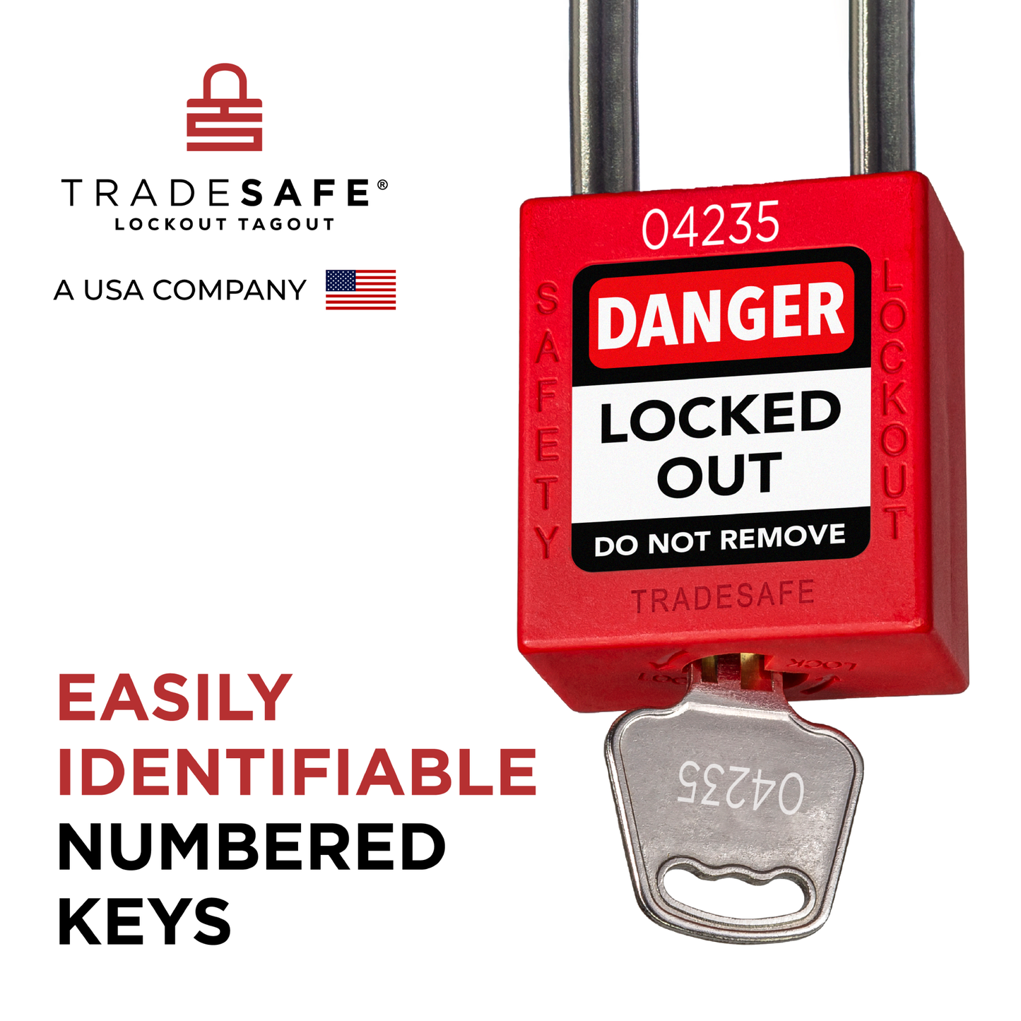 tradesafe padlock key infographics; easily identifiable numbered keys