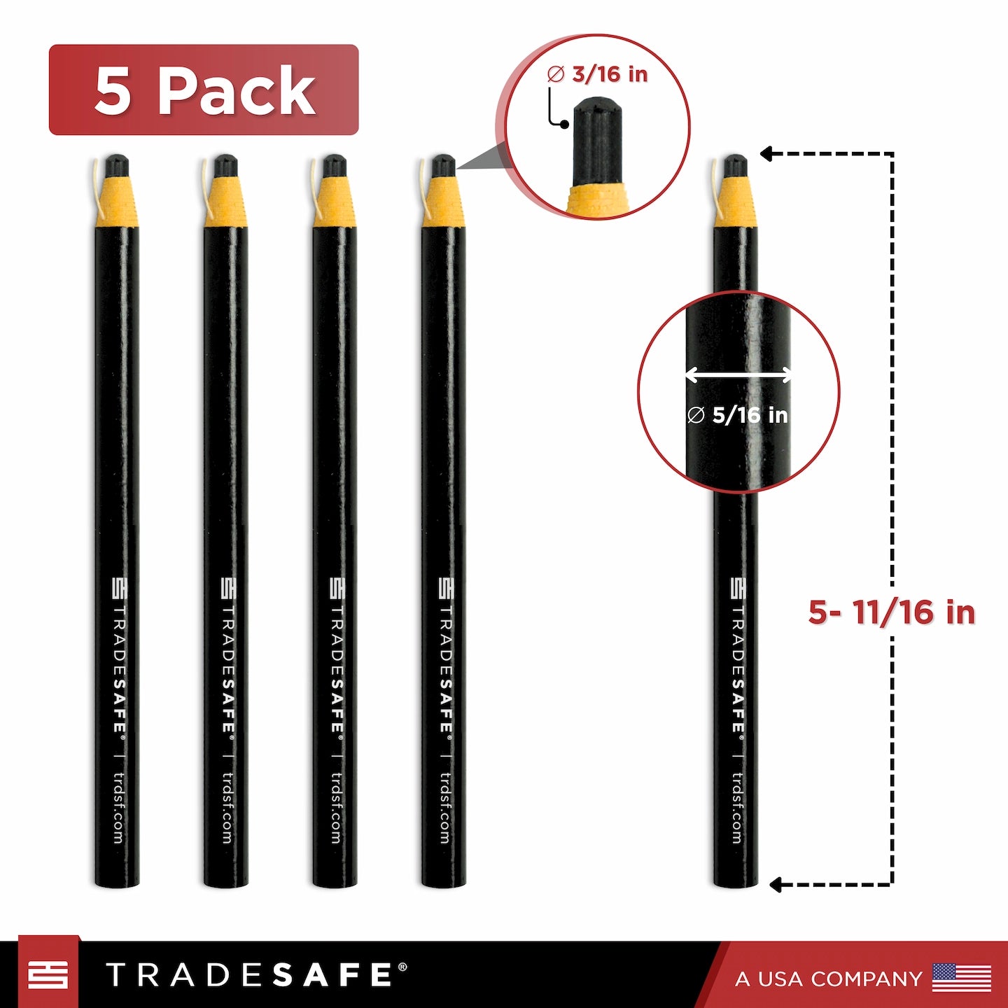 dimension of 5 pack black wax pencil