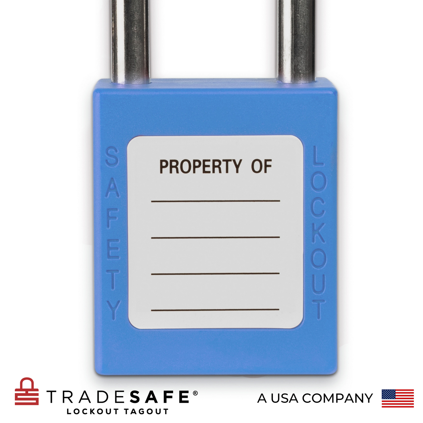 close-up view of the writable area at the back of the blue loto padlock's body