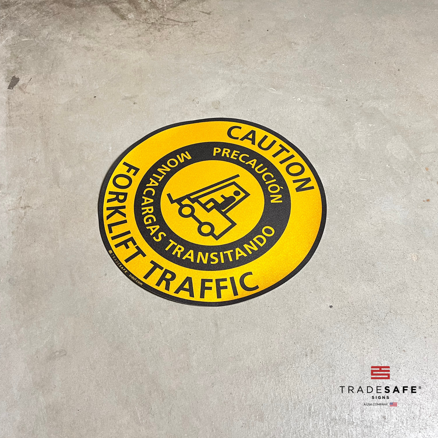 bilingual (english/spanish) caution forklift traffic sign vinyl sticker on floor