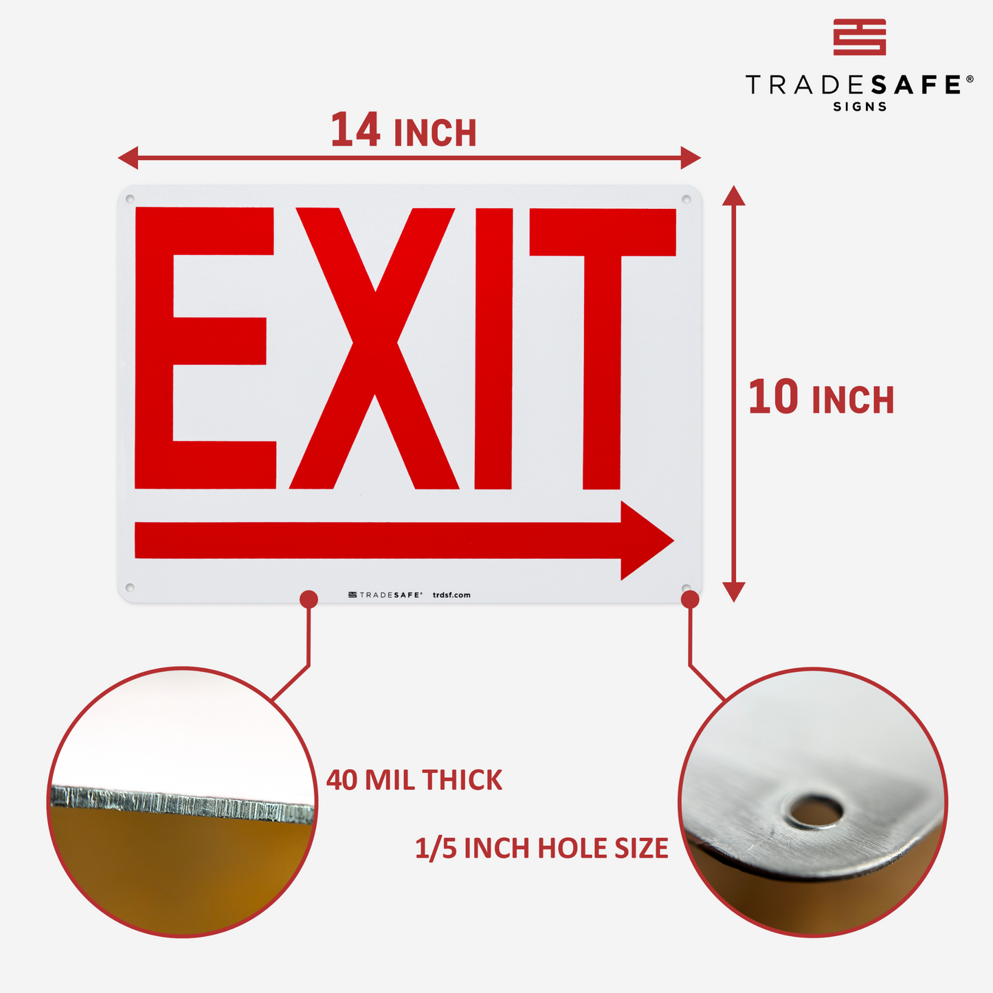 dimensions of exit sign with right arrow