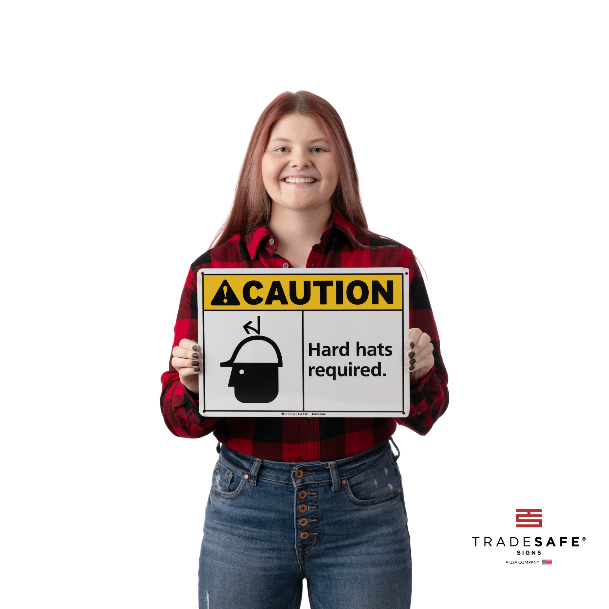 a person holding the caution sign