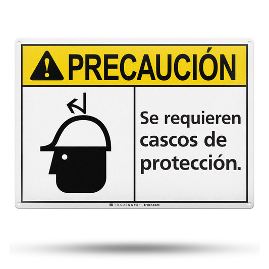 precaution hard hats required in spanish