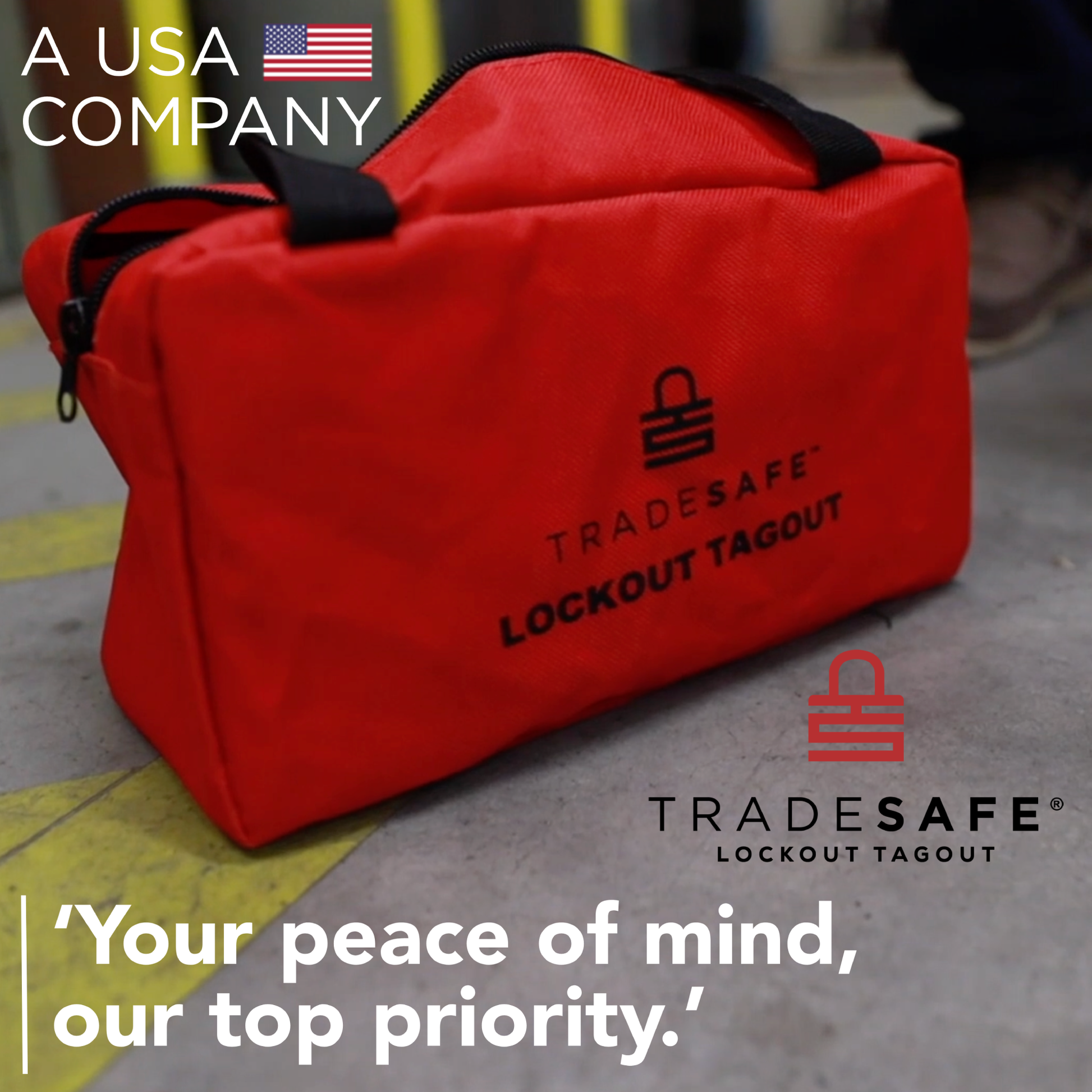 tradesafe lockout tagout brand image; your peace of mind, our top priority