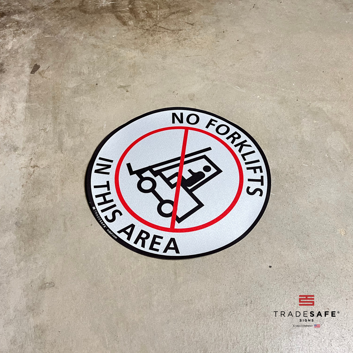 no forklifts in this area sign on floor