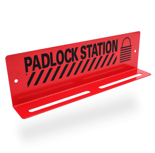 eye-level view of a red padlock station