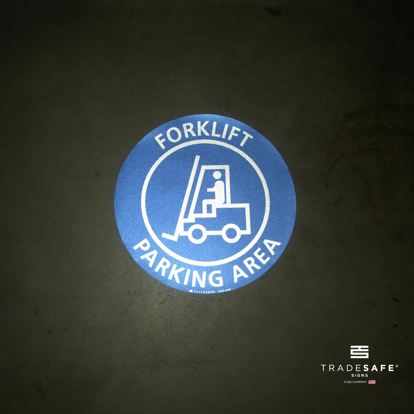 reflective attribute of forklift parking area sign on black background