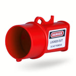 eye-level slanted view of a pin & sleeve socket lockout device for mini and middle size socket