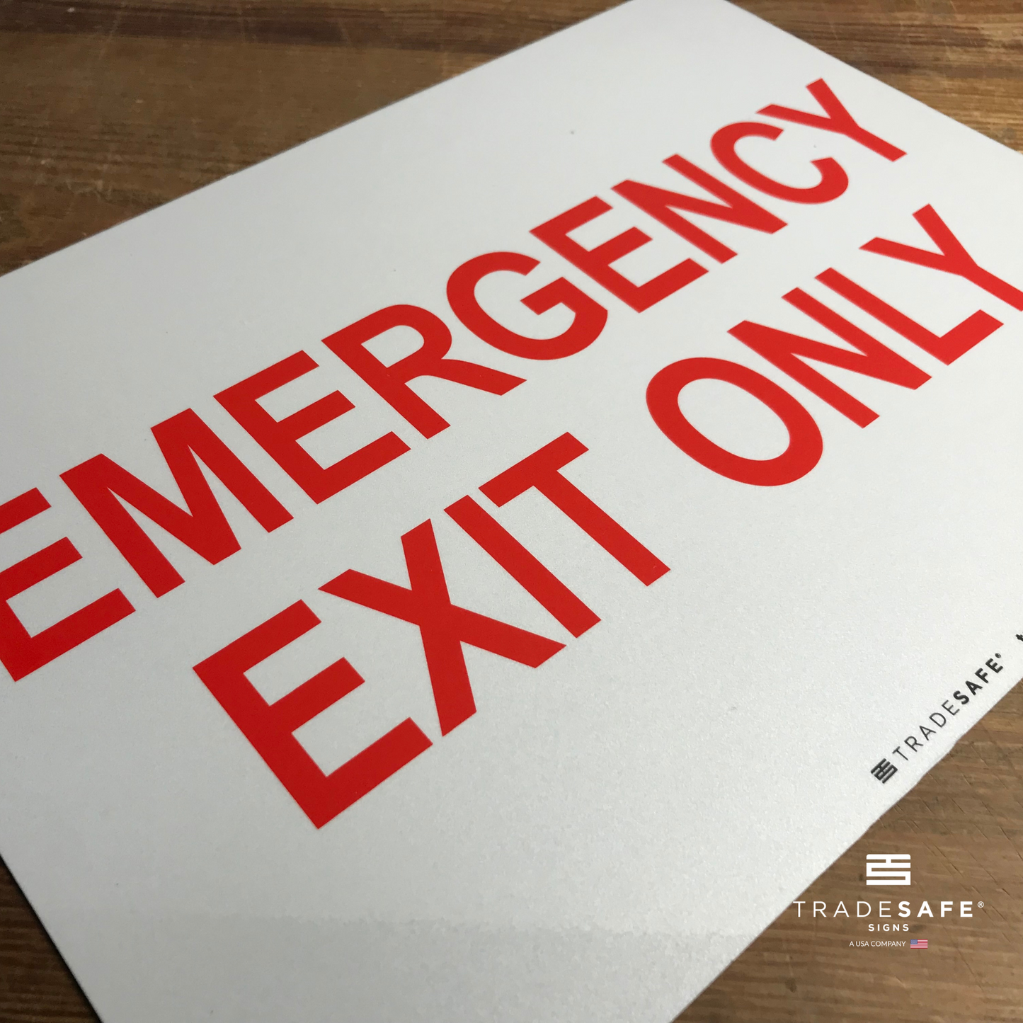 vibrant and highly visible emergency exit only sign