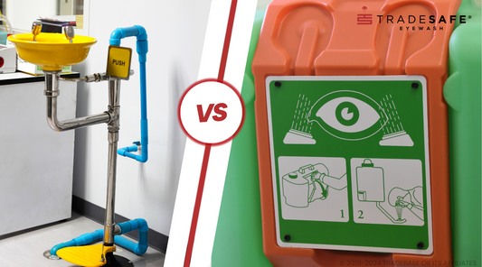 comparison of plumbed and portable eye wash station