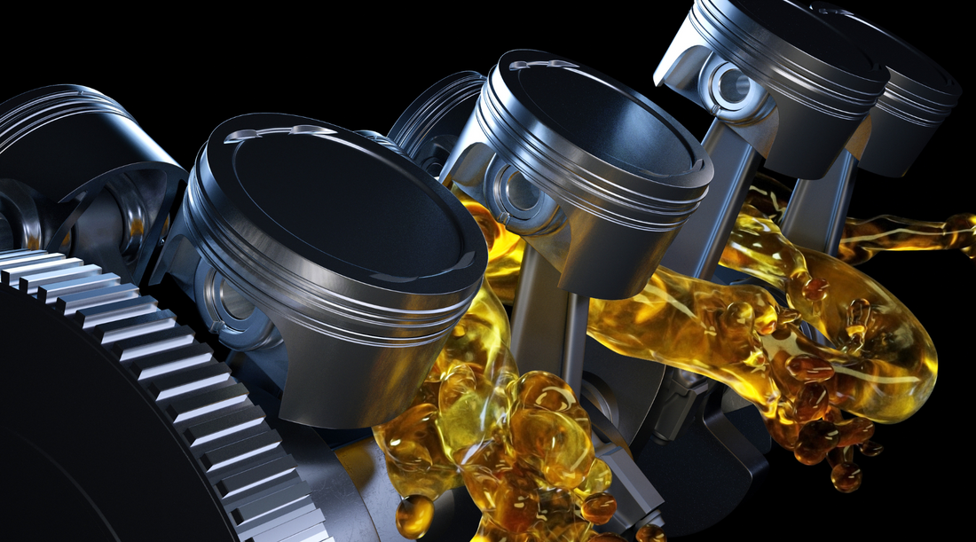 3D illustration of engine with lubricant oil