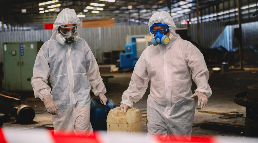 Workers wearing masks to protect from the toxic gas.