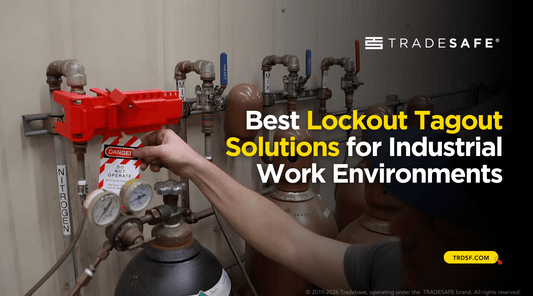 Industrial lockout tagout device and danger tag applied to gas cylinder valves for workplace safety and equipment maintenance