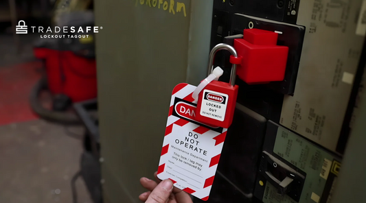 Installing a circuit breaker lock with hasp, padlock, and tag