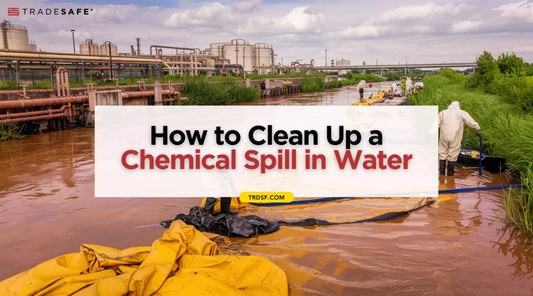 workers cleaning a chemical spill in a river