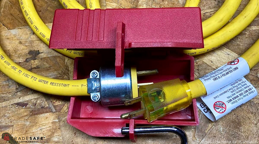 extension cord plugs inside a lockout plug device