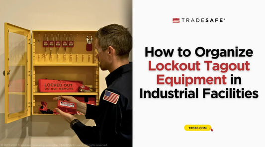 Lockout tagout station with organized LOTO devices, padlocks, and tags in an industrial facility