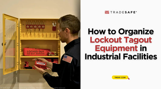 Lockout tagout station with organized LOTO devices, padlocks, and tags in an industrial facility