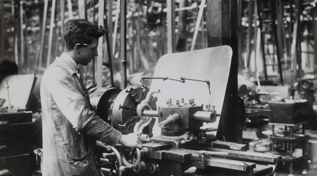 vintage worker and machine