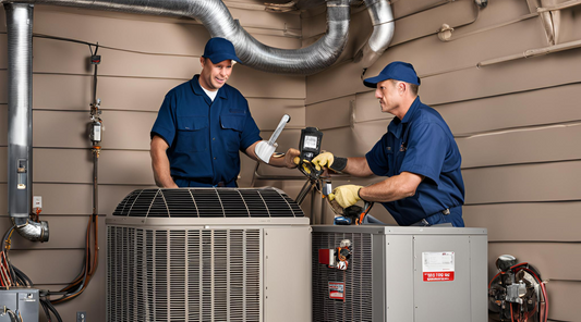 hvac technicians working safely with protective gear