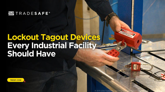 Lockout tagout devices used in an industrial facility, including plug lockout devices, lockout hasps, and safety padlocks for hazardous energy control and equipment isolation during maintenance.