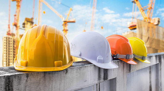 hard hats and safety helmets lined up