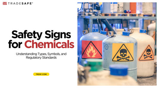 chemical containers with hazard signs