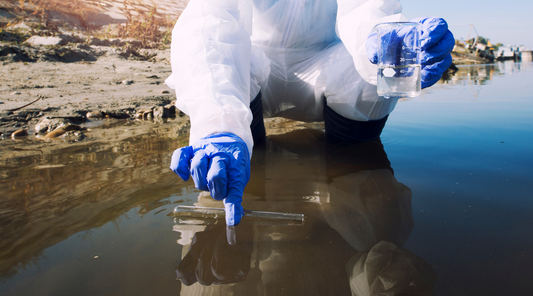 working getting sample of dirty water