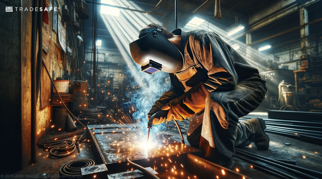 a worker wearing a welding jacket while working