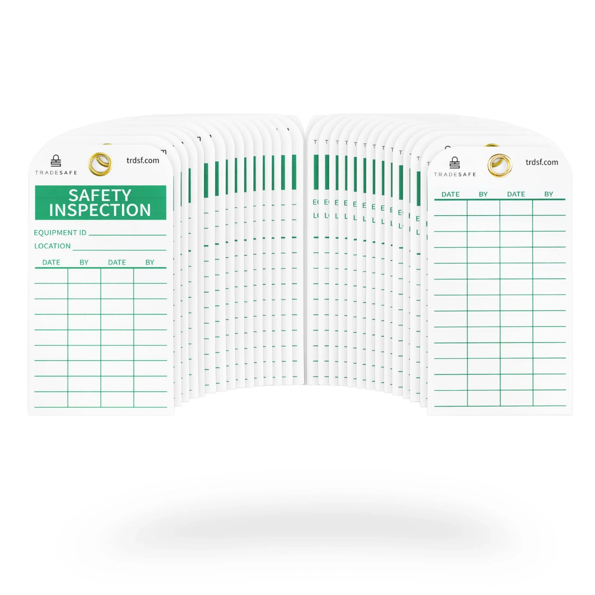 Safety inspection tags for industrial equipment maintenance tracking and workplace safety inspections