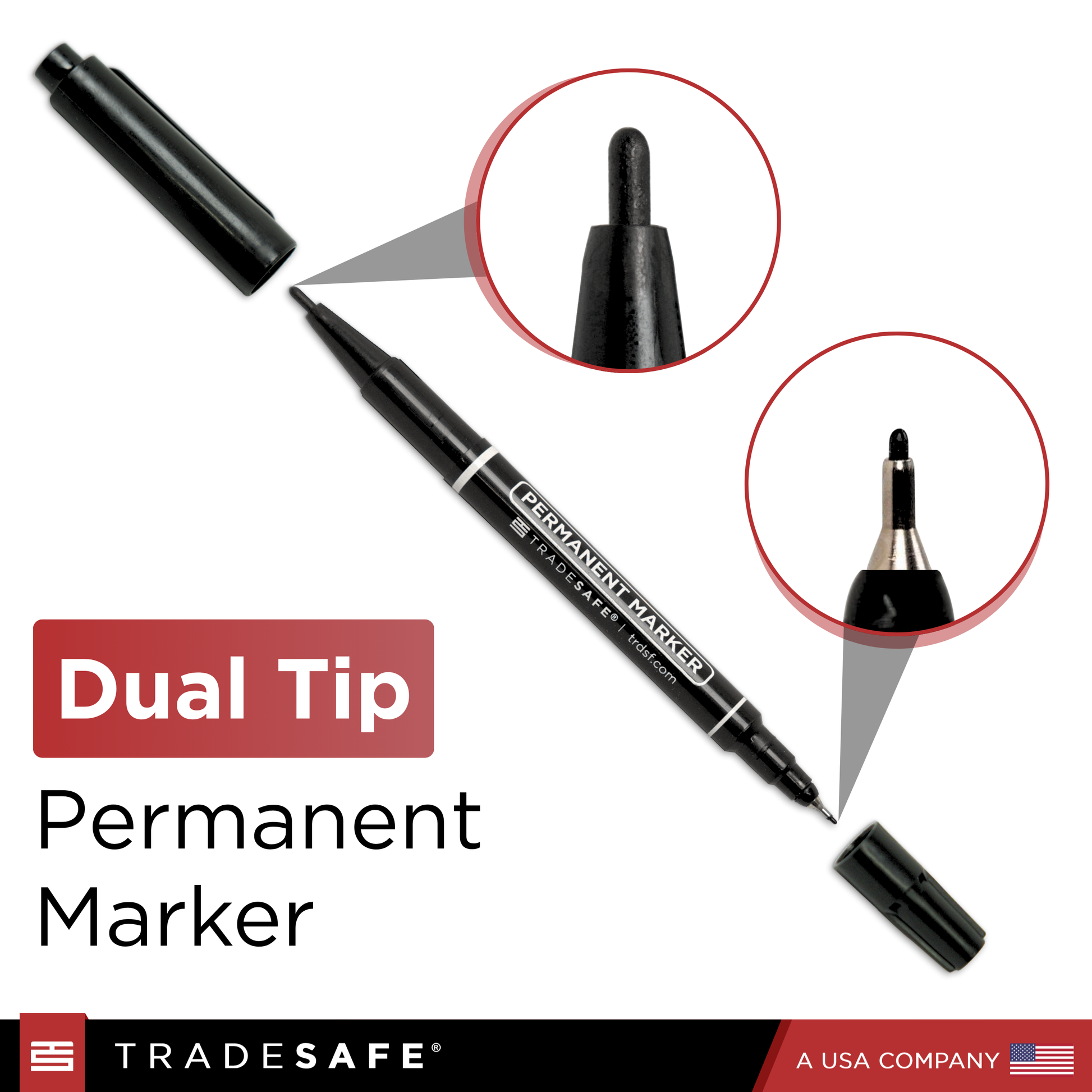Dual tip permanent marker with close-up details 
