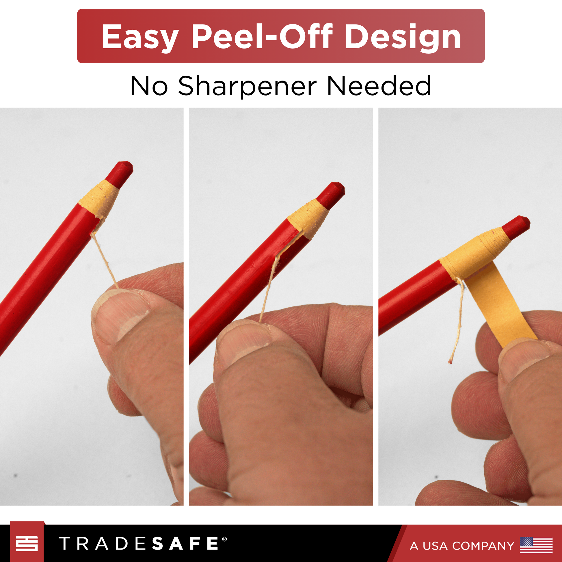 Red grease pencil, showing 'Easy Peel-Off Design' feature