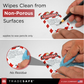 Red pencil for cleaning labels from non-porous surfaces with a warning label