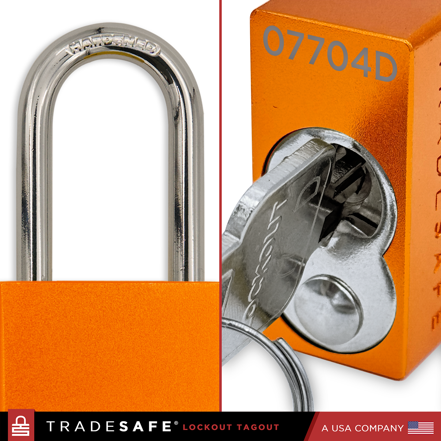 orange weatherproof padlock shackle and cylinder