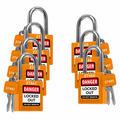 Set of lockout/tagout (LOTO) safety locks with keys